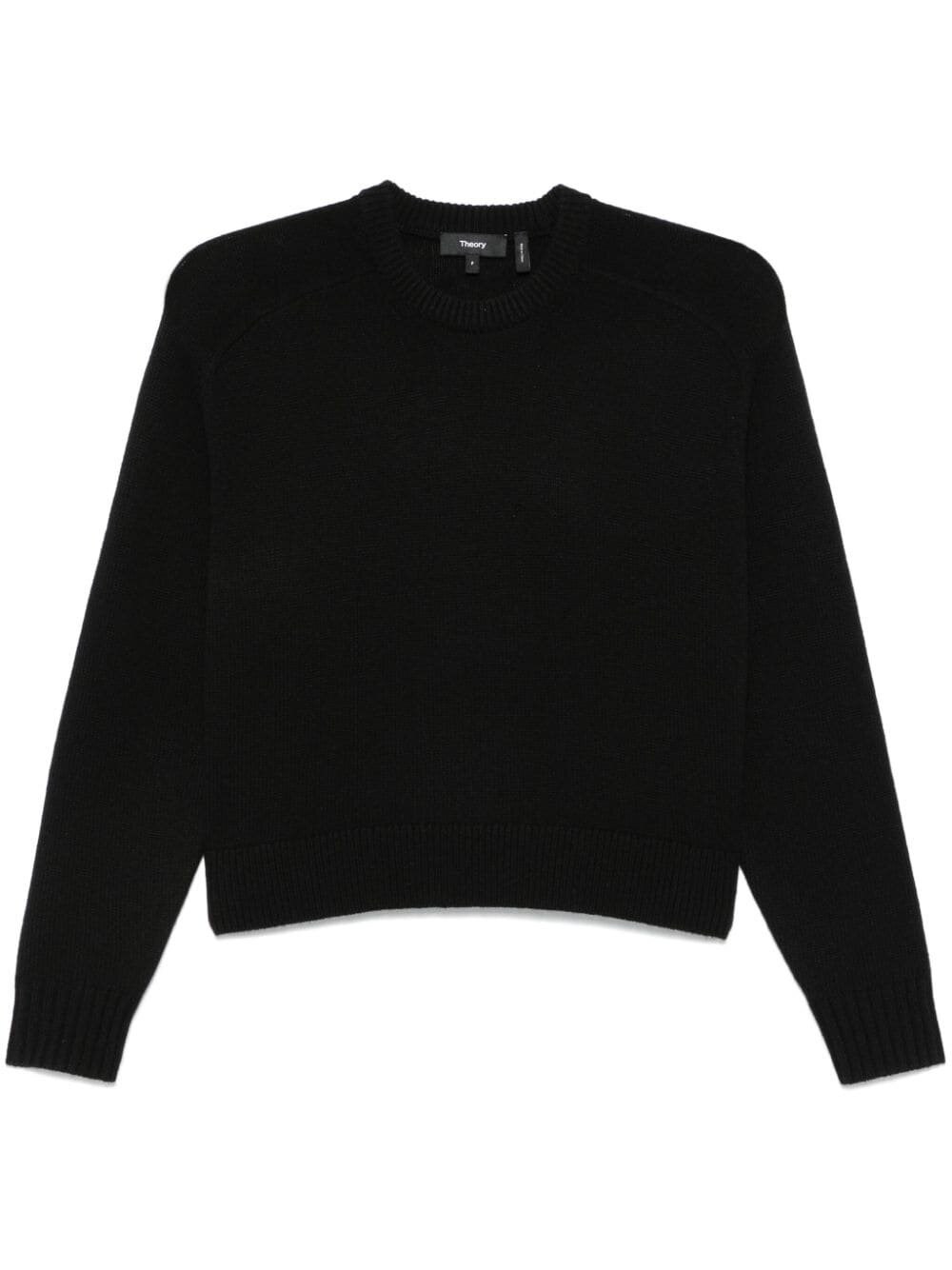 Theory Cashmere Cropped Crewneck Sweater In Black  