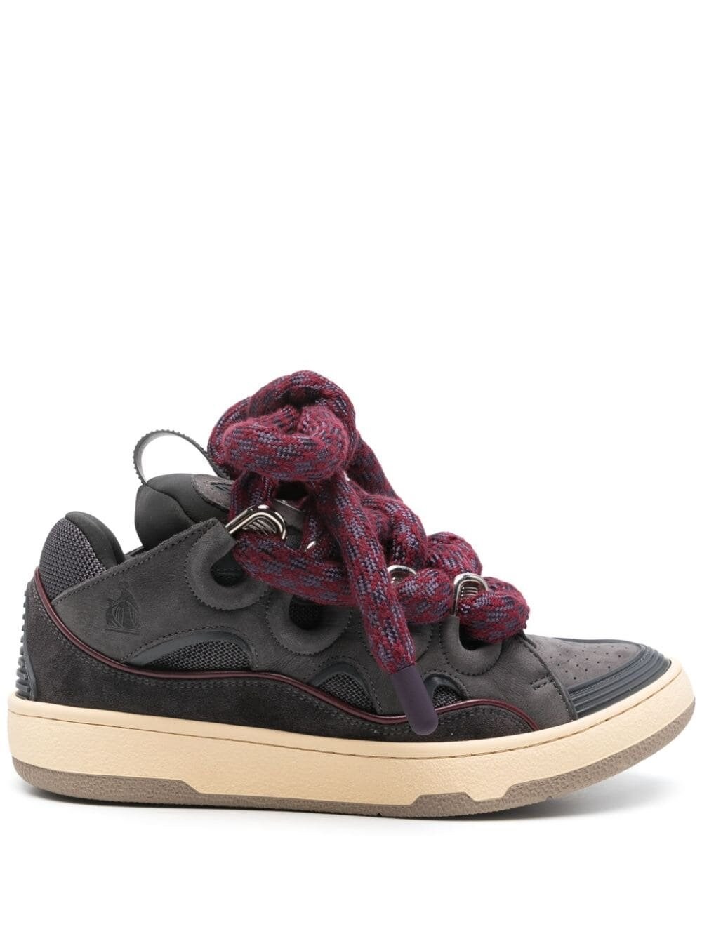 Lanvin Curb Sneakers In Leather With Snake Laces In Gray