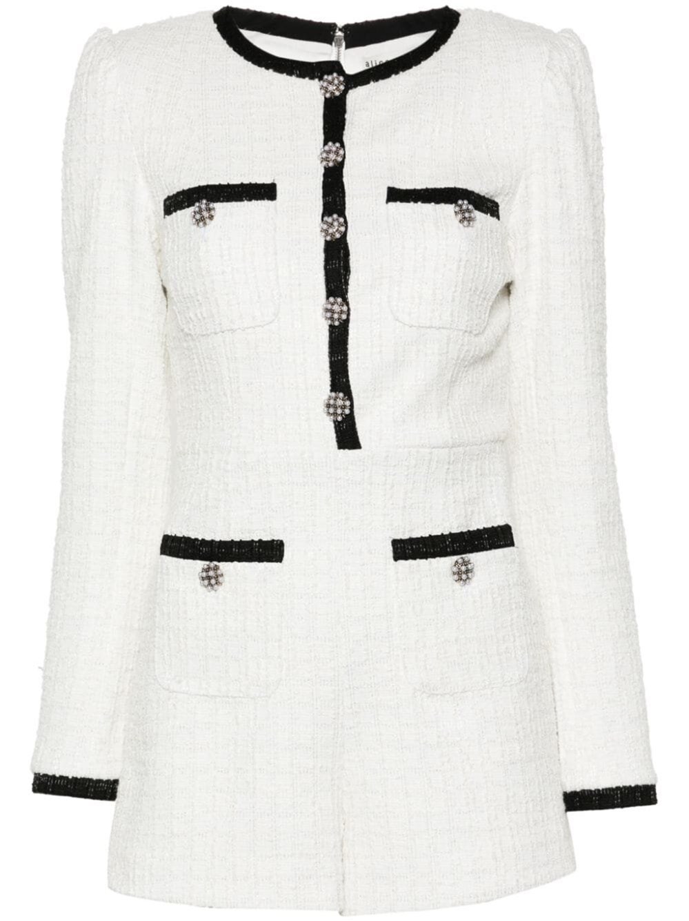 Alice And Olivia Shiloh Button-front Patch Pocket Romper In White