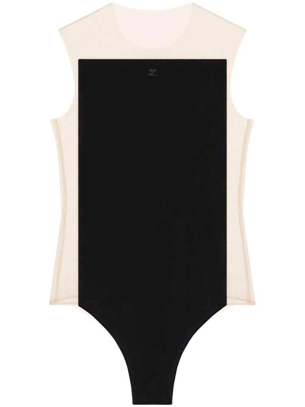 Courrèges Stretch Sheer Bodysuit High Neckline In Black