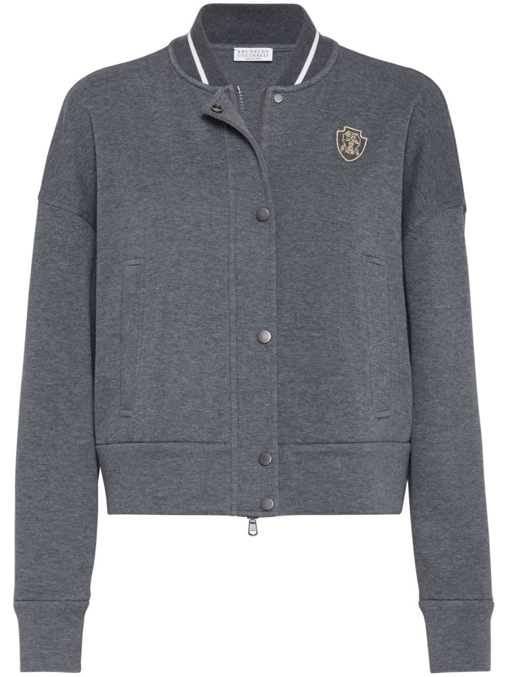 Brunello Cucinelli Logo-embroidered Cardigan Sweatshirt In Gray