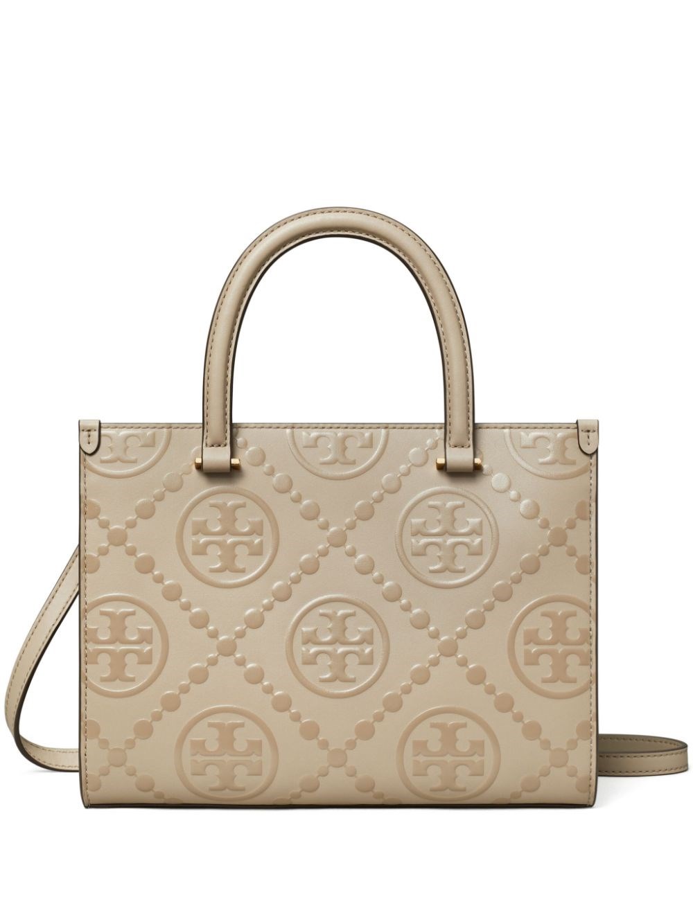 Shop Tory Burch T Monogram Embossed Square Tote In Beige