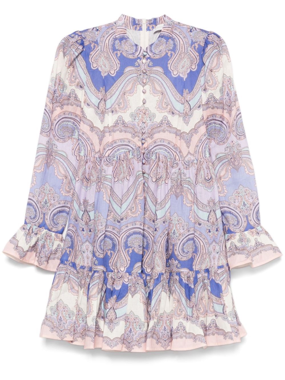 Zimmermann Maxine Long Sleeve Mini Dress Purple Paisley In Pink