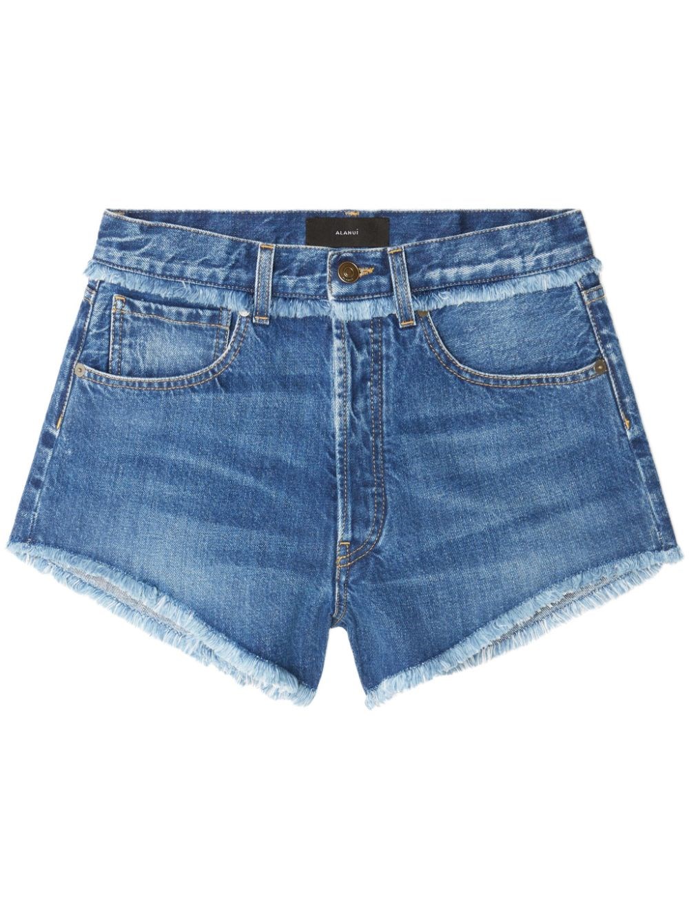 Alanui Fringed Cotton-denim Shorts In Denim