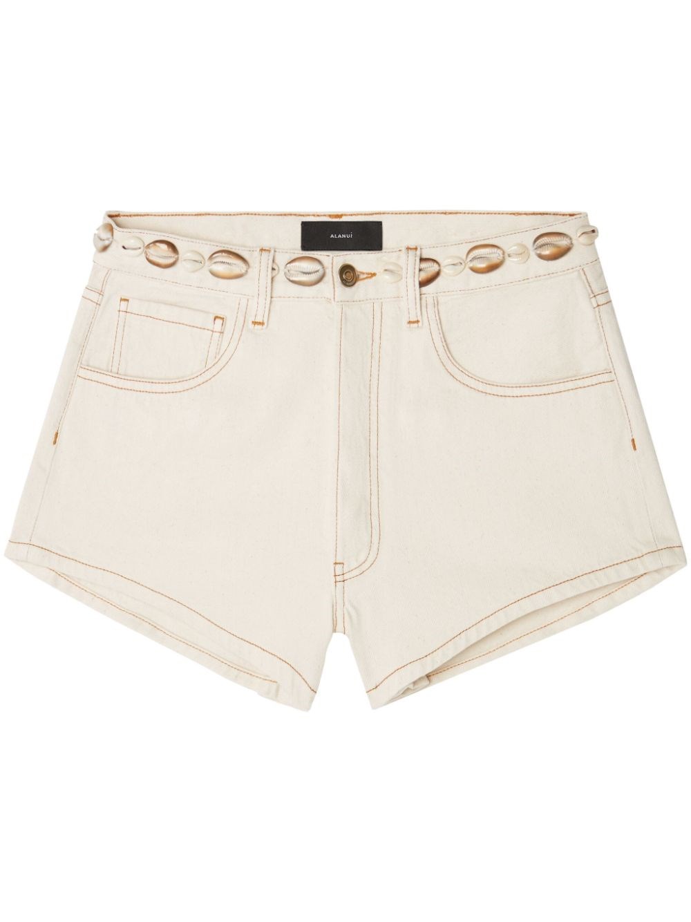 Shop Alanui Ocean Dream Denim Shorts In Beige