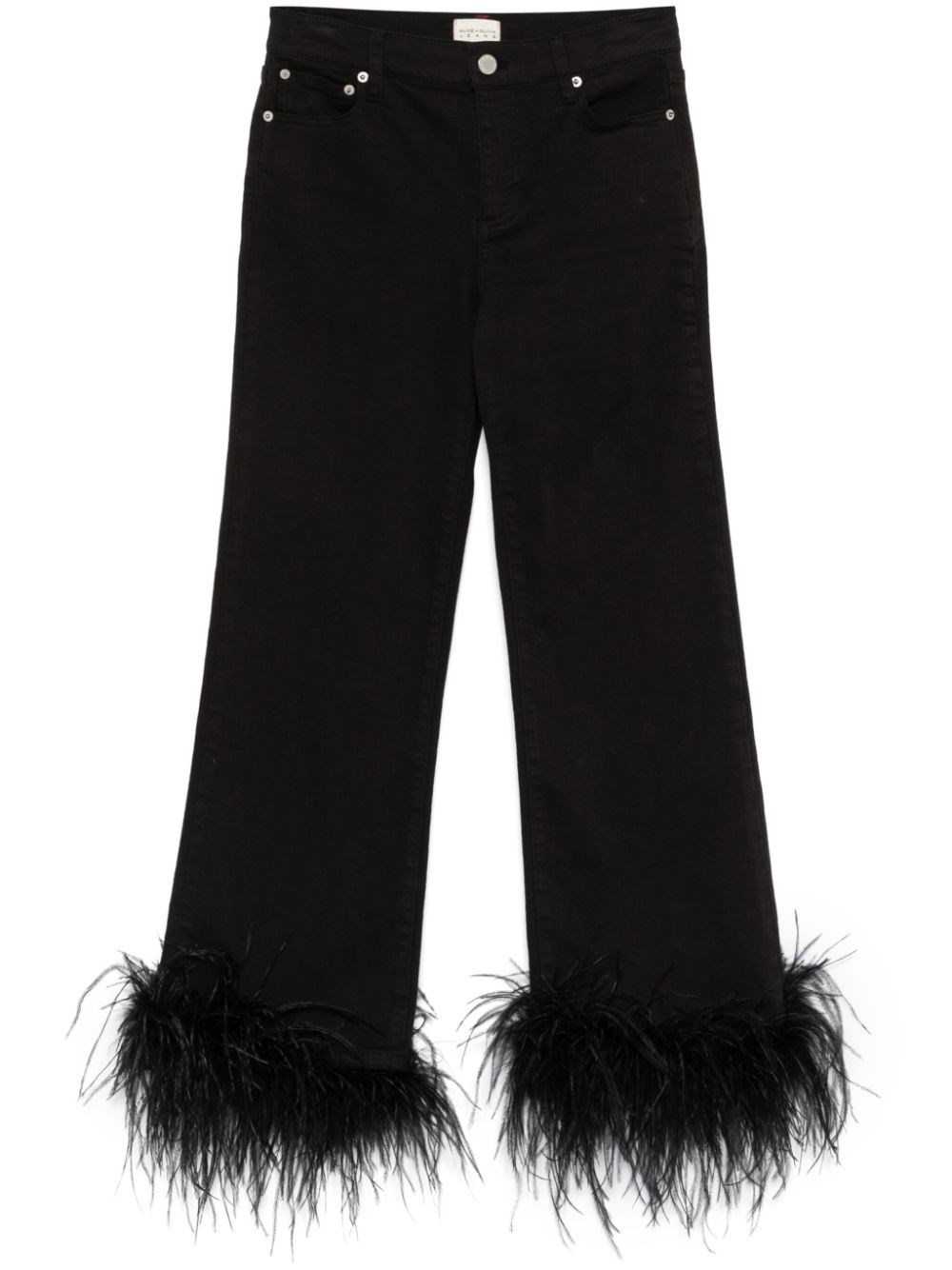 Alice And Olivia Feather-trim Jeans In Black