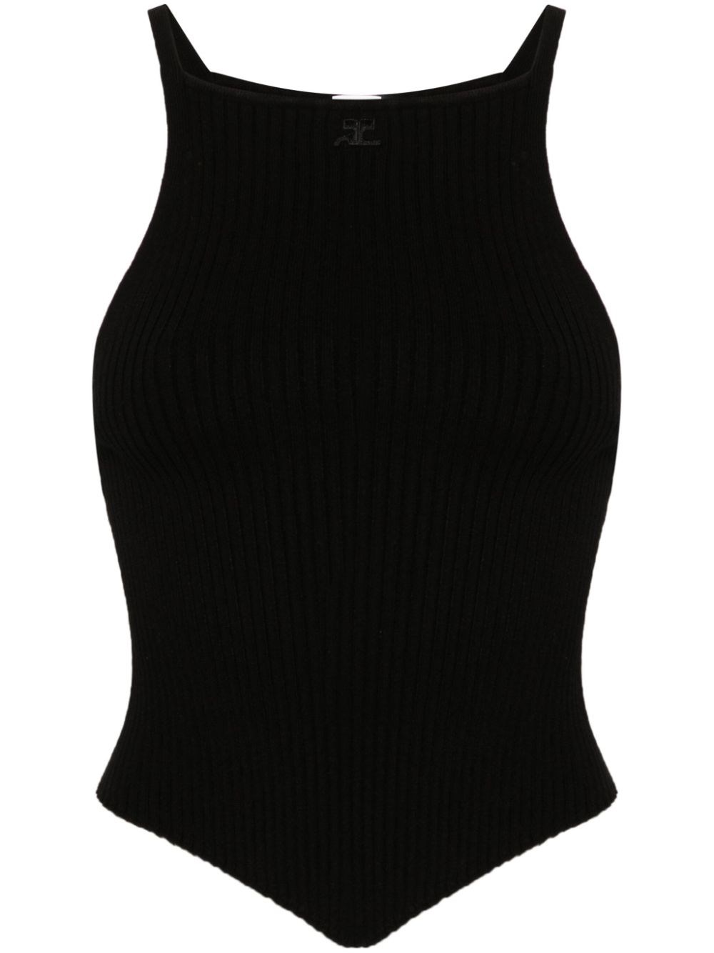 Courrèges Signature Rib Knit Viscose Top In Black