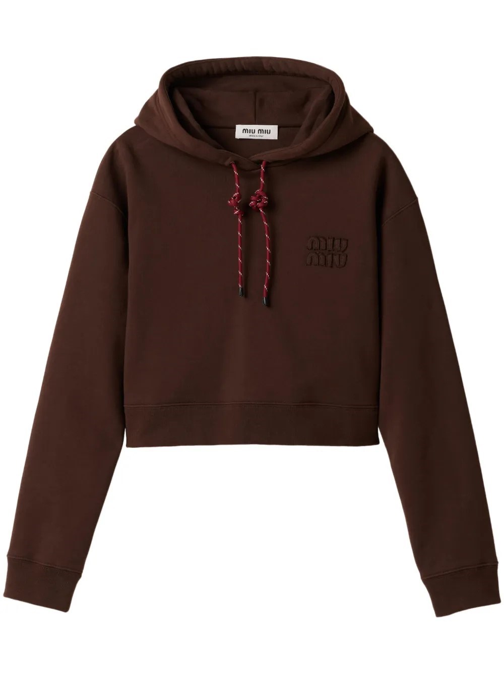 Miu Miu Long-sleeved Hooded Hoodie In Brown