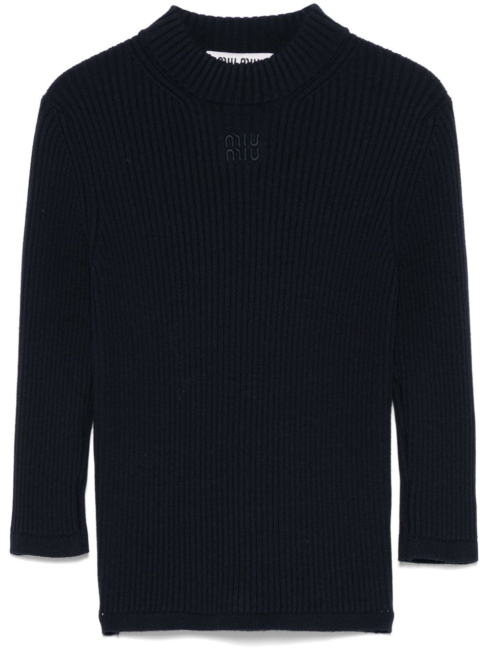 Miu Miu Ribbed Sweater In Blue