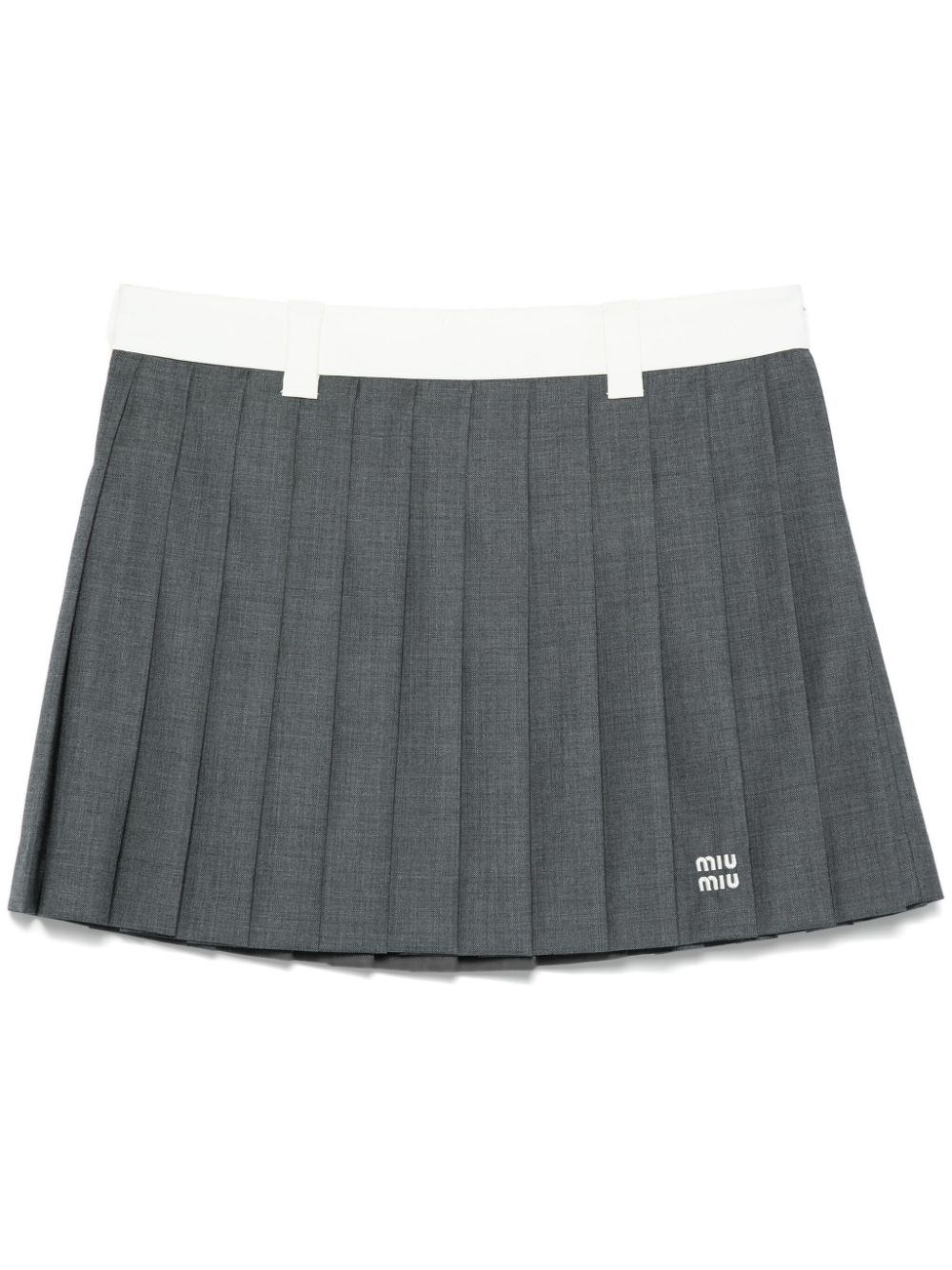 Shop Miu Miu Pleated Skirt In Gray