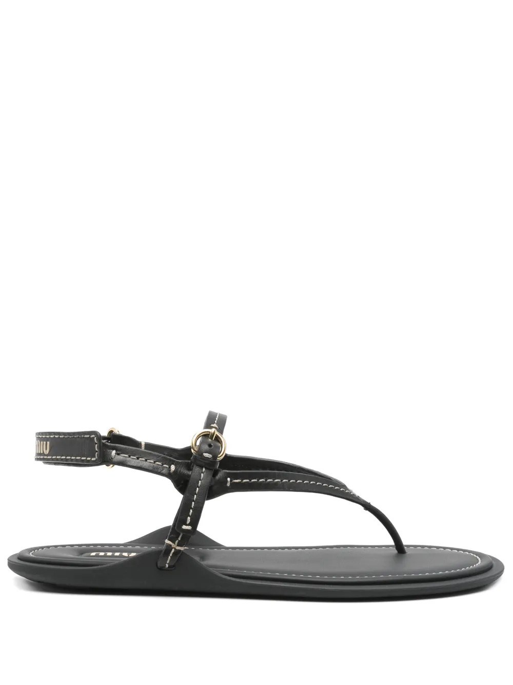 Miu Miu Leather Flat Sandals In Black