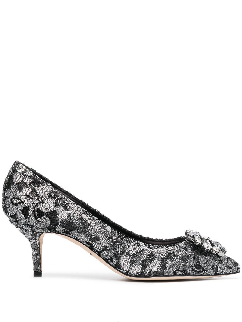 Dolce & Gabbana Bellucci 60 Lurex Lace Pumps With Brooch Detail In Silver