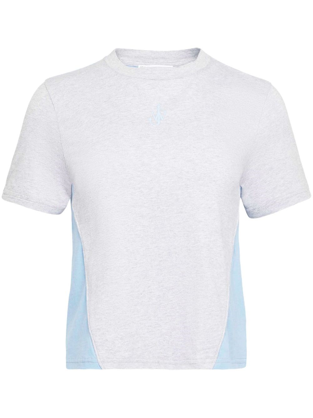 Shop Jw Anderson Embroidery Pannelled Crop T-shirt In Gray