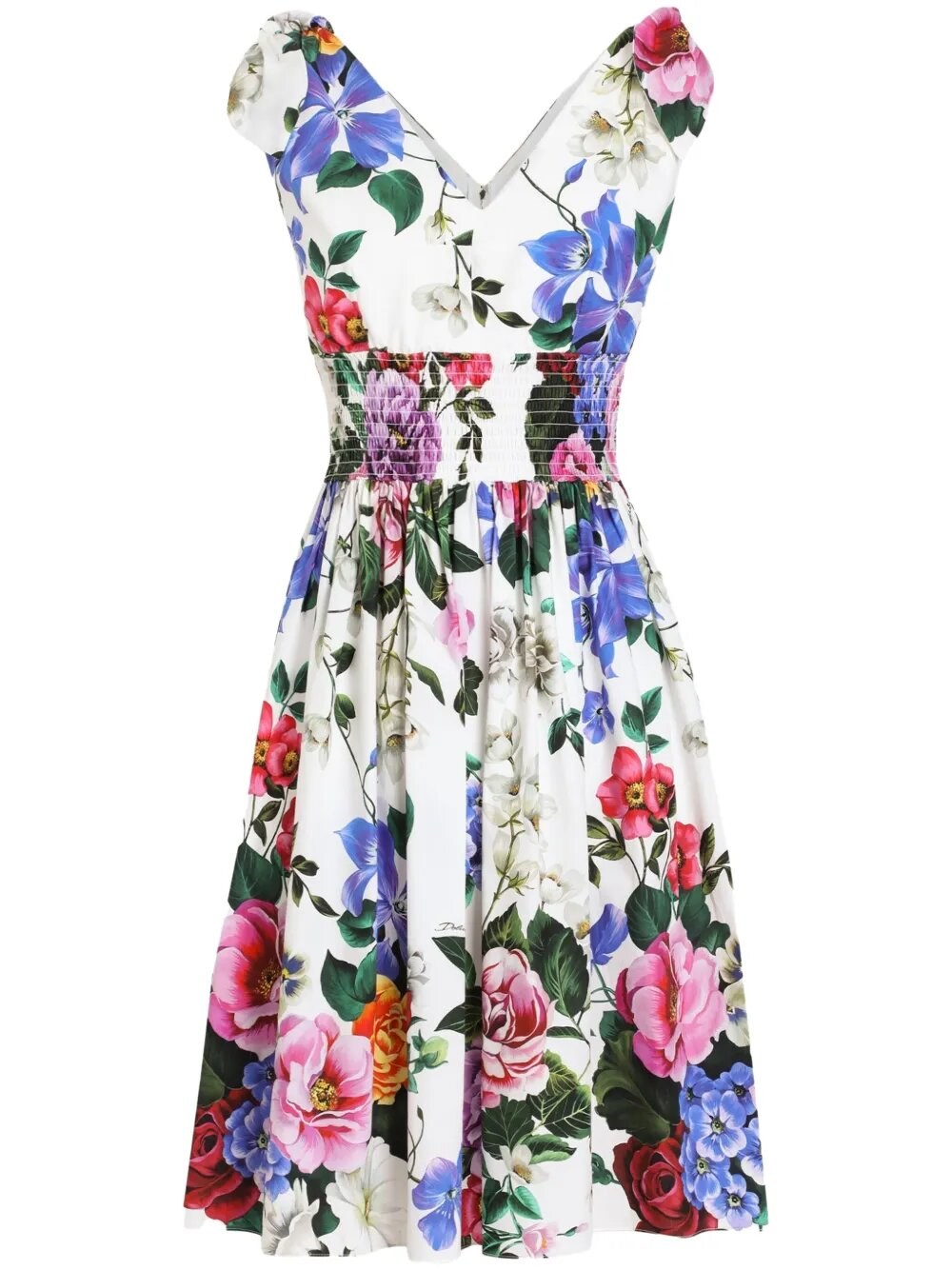 Dolce & Gabbana Multicolor Short Dress With All-over Floral Print In White