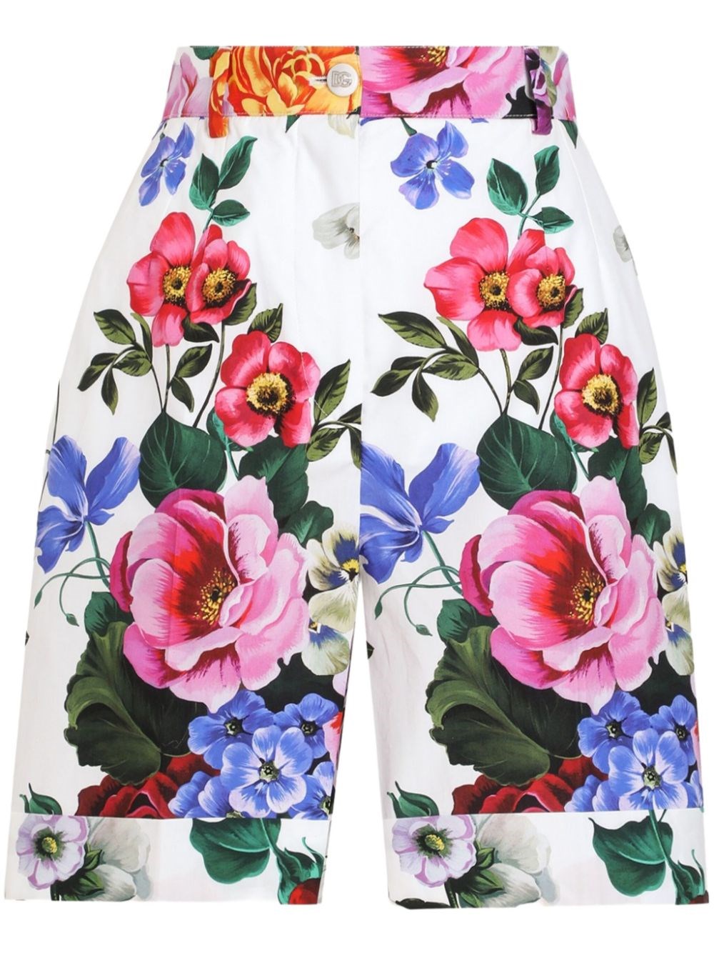Dolce & Gabbana Multicolor Bermuda Shorts With All-over Floral Pattern Print In Cotton Woman In White