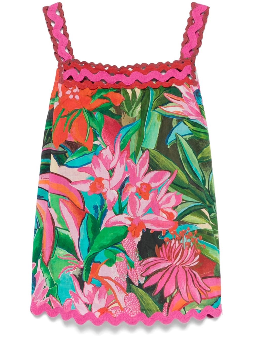 Farm Rio Jardin De Reve Wavy Trim Top In Multi