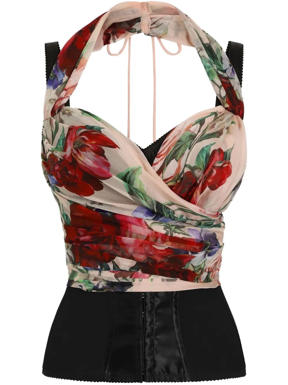 Dolce & Gabbana Rose Red Top With Halterneck Tie Fastening In Beige