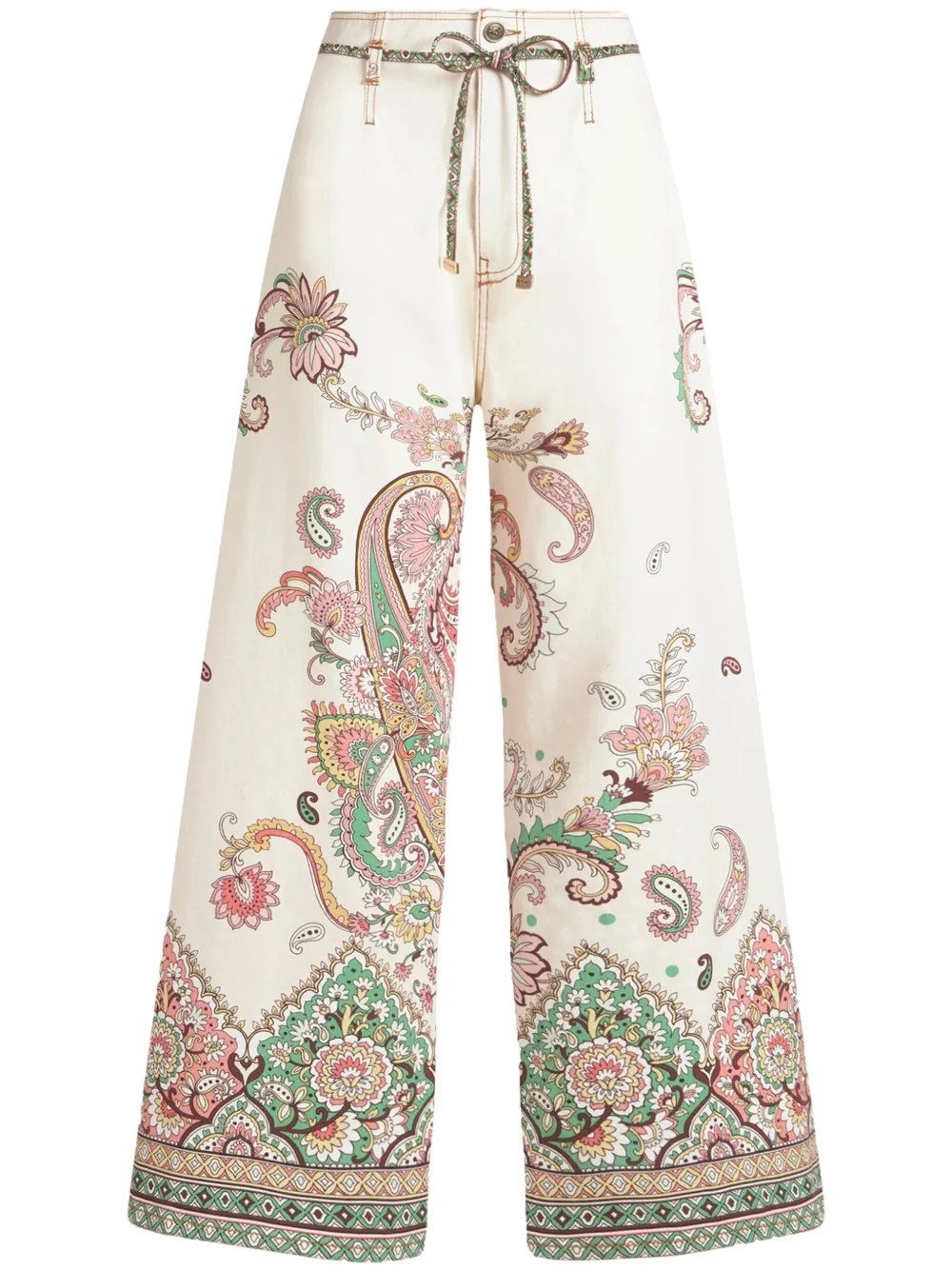 Etro Wide-leg Jeans With Intricate Floral Pattern In White