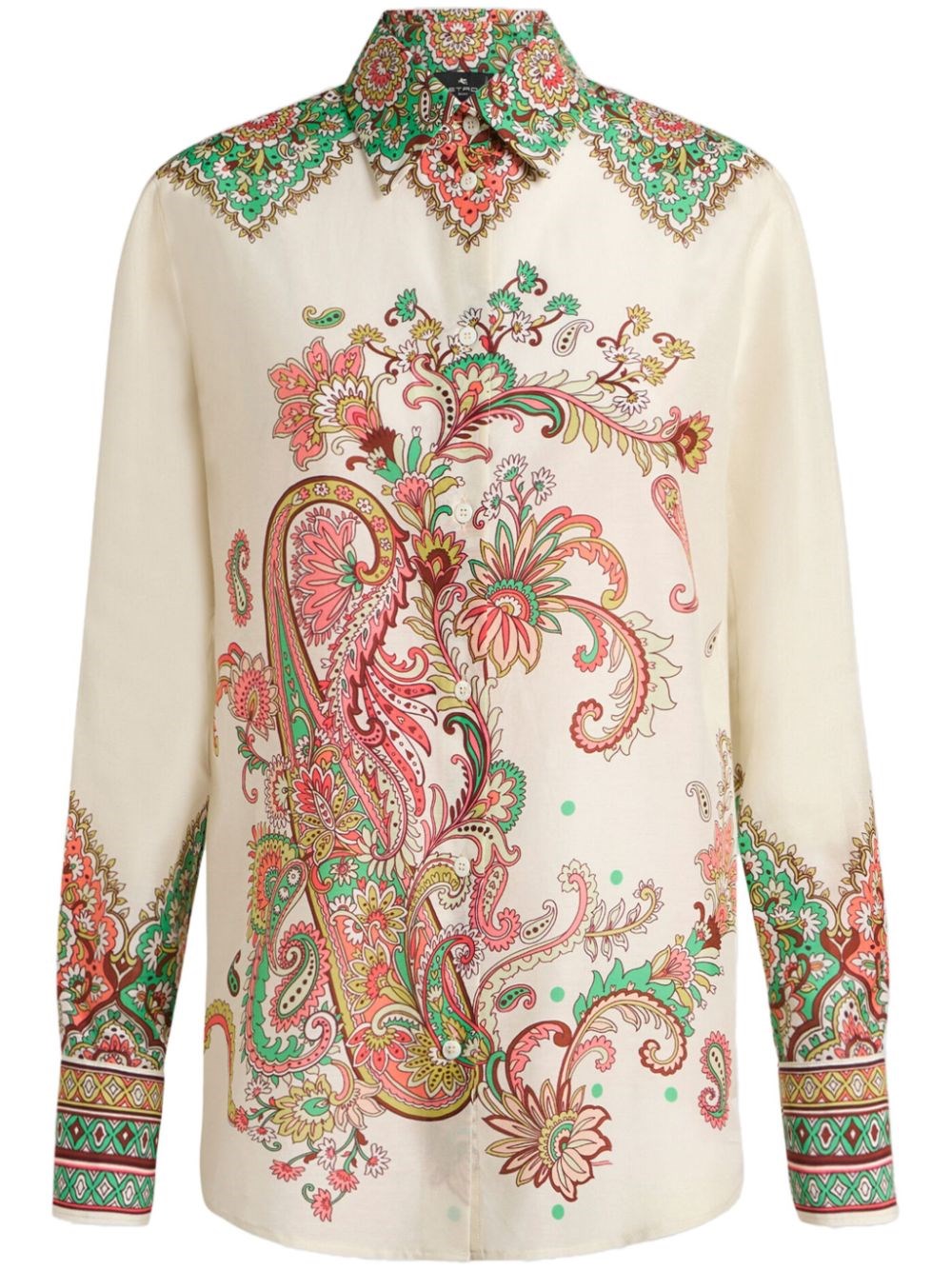 Etro Multicolor Shirt With Classic Collar And All-over Paisley Print In Cotton And Silk Woman In Beige