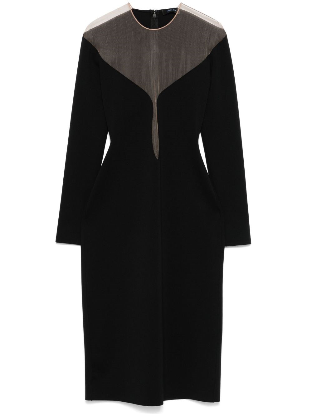 Shop Mugler Black Illusion Neckline Midi Dress In Black