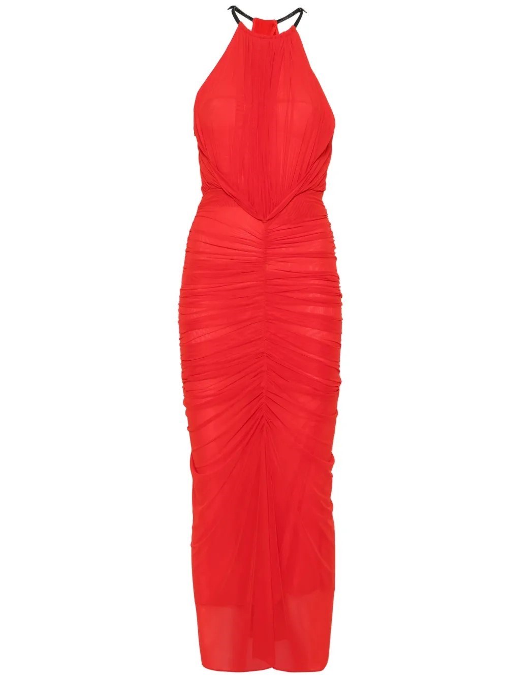 Shop Mugler Ruched Halter Dress In Red