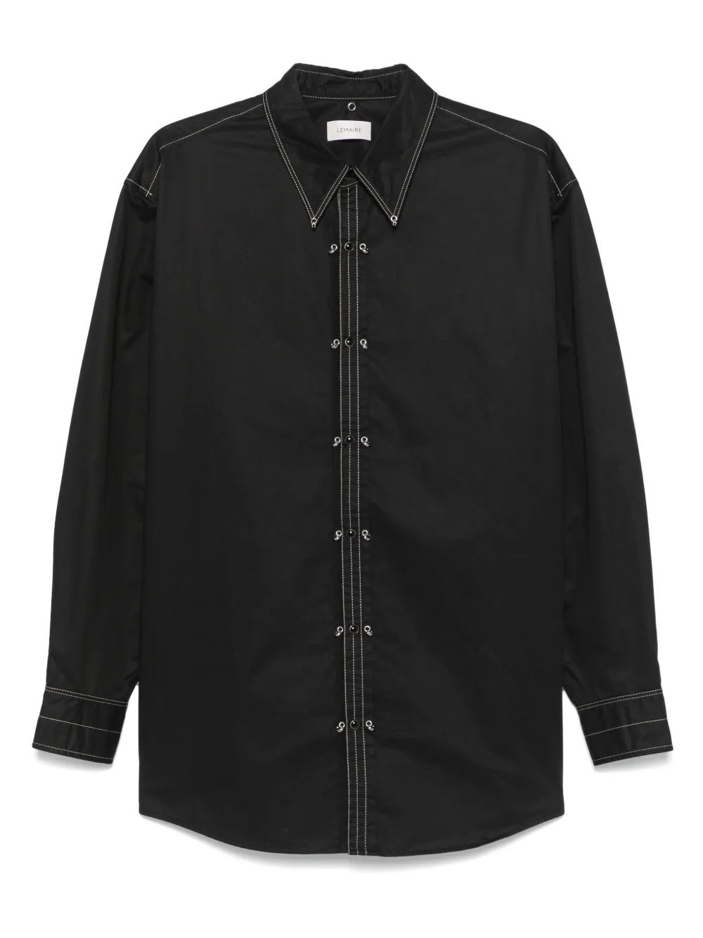 Lemaire Black Cotton Satin Embellished Metal Shirt In Black