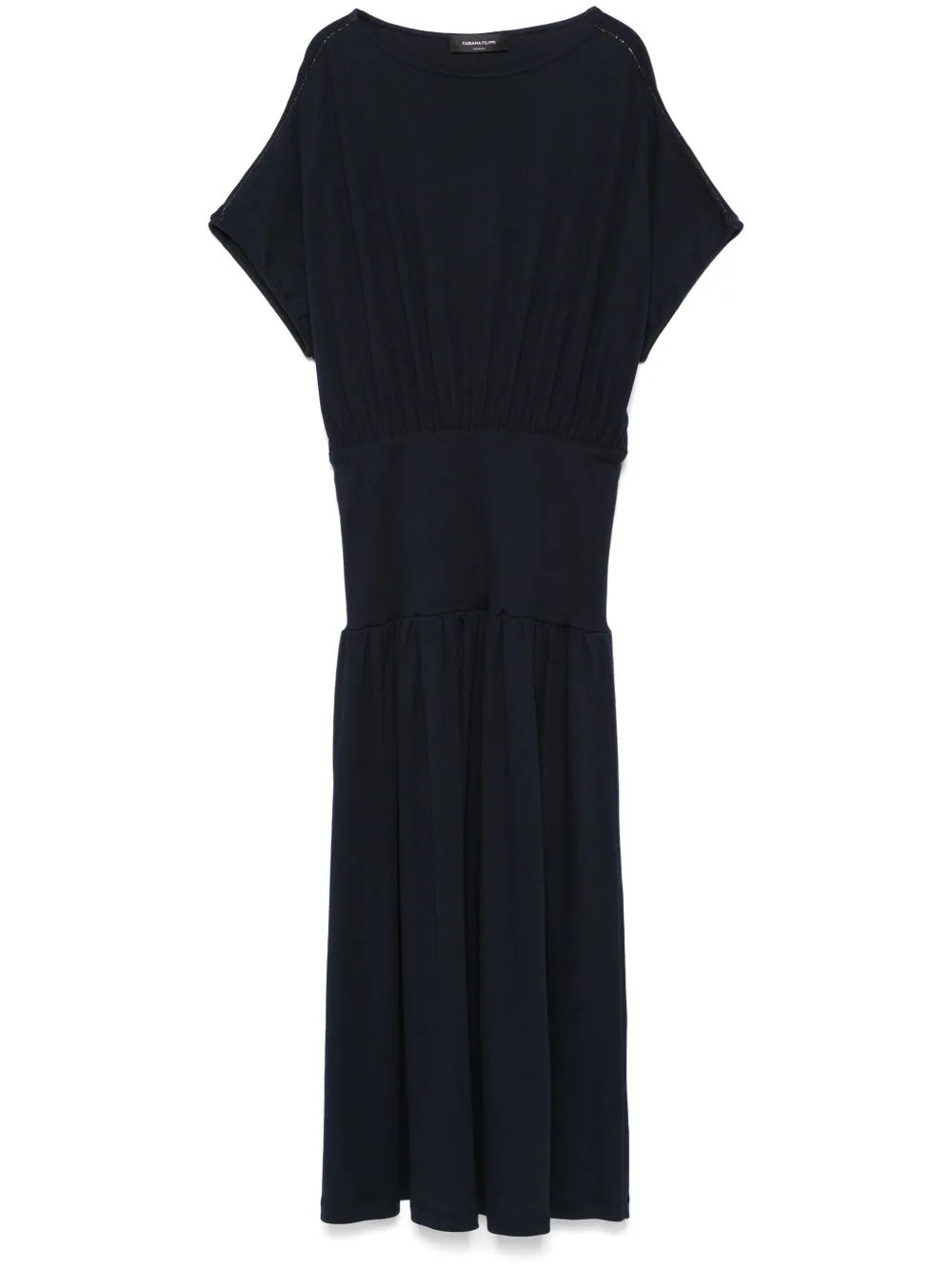 Fabiana Filippi Relaxed Black Midi Dress With Gathered Waist In Blue