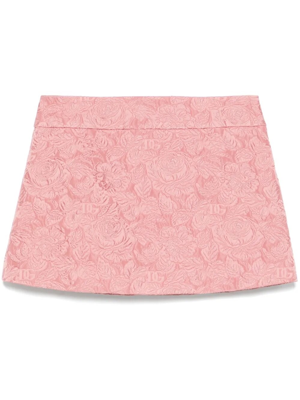 Dolce & Gabbana Embossed Floral High Waist Mini Skirt In Pink