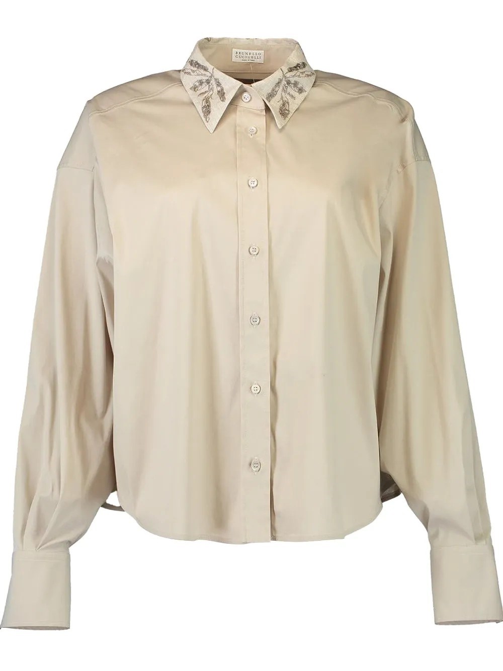 Brunello Cucinelli Embroidered Collar Shirt In Beige