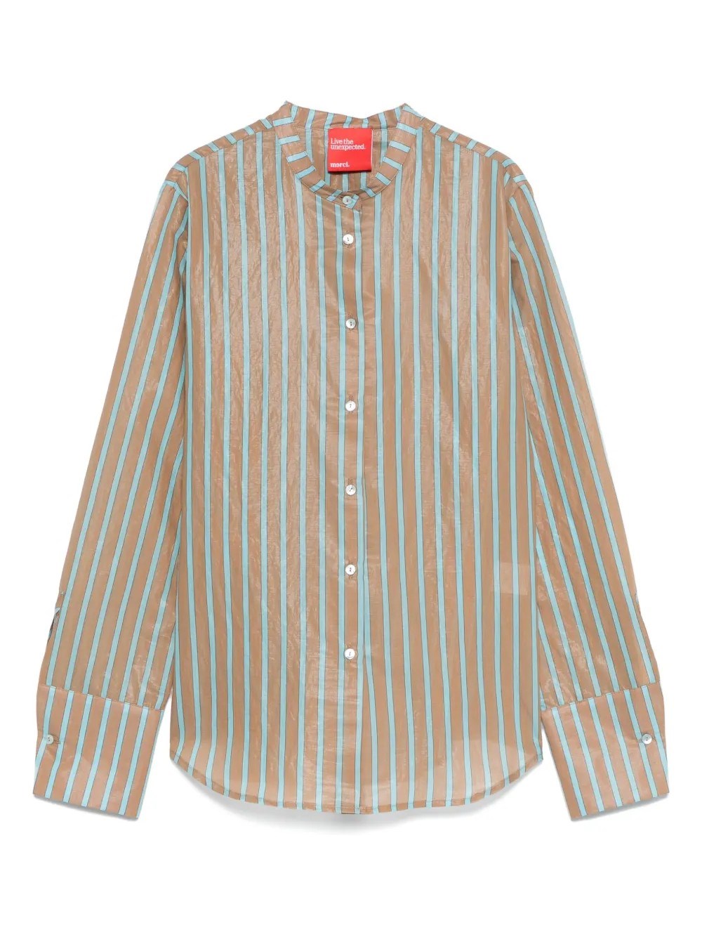 Merci Brown Shirt With Mandarin Collar And All-over Striped Motif In Cotton Stretch Woman In Multi