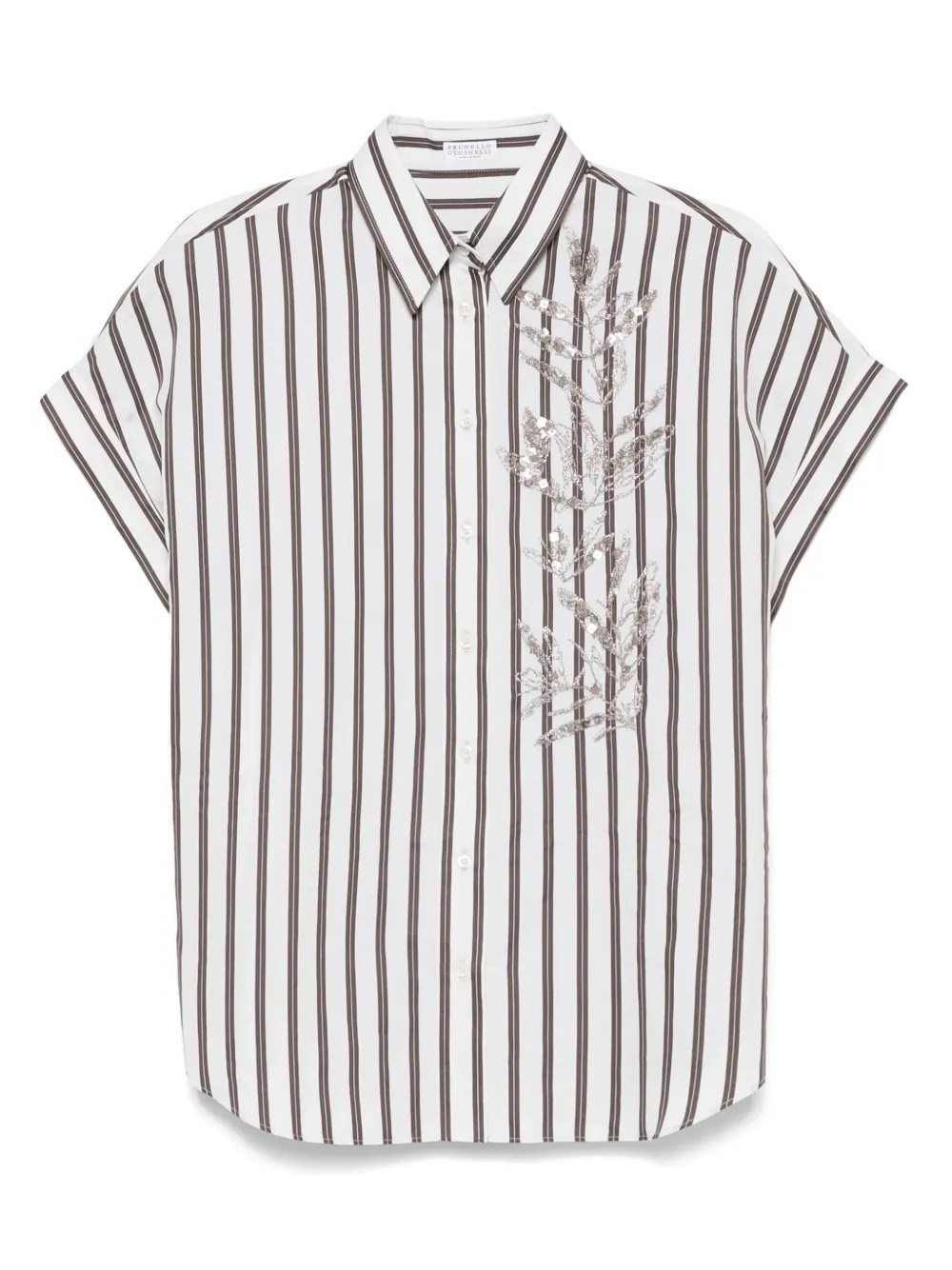Brunello Cucinelli Regimental Cotton And Silk Poplin Shirt With Gliste In White