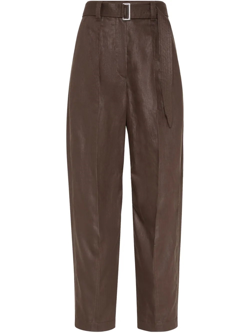 Brunello Cucinelli Belted Trousers In Brown