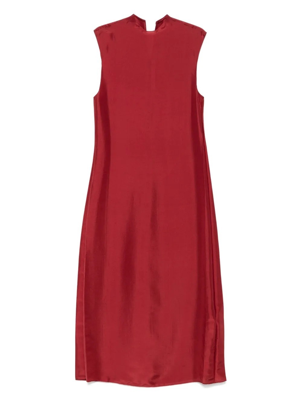 Carven Red Straight Silk Toile Midi Dress In Red