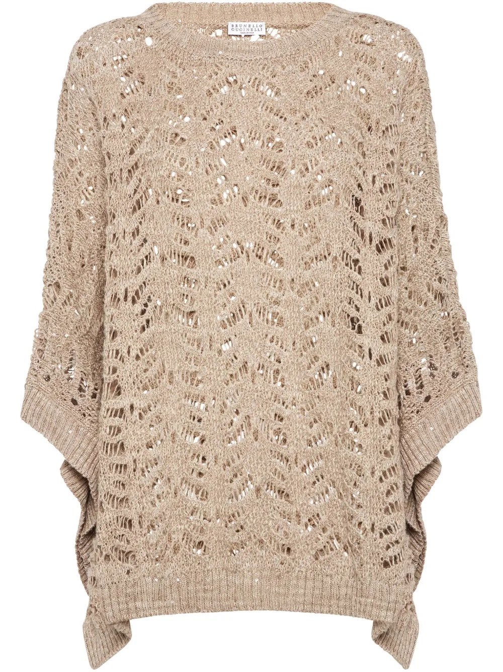 Shop Brunello Cucinelli Fishnet Poncho In Beige