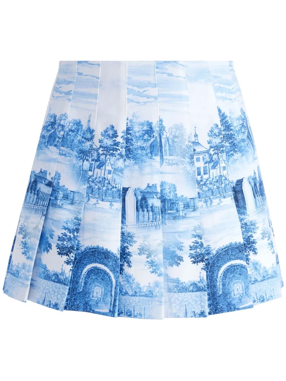Alice And Olivia Carter Pleated Printed Crepe Mini Skirt In Light Blue
