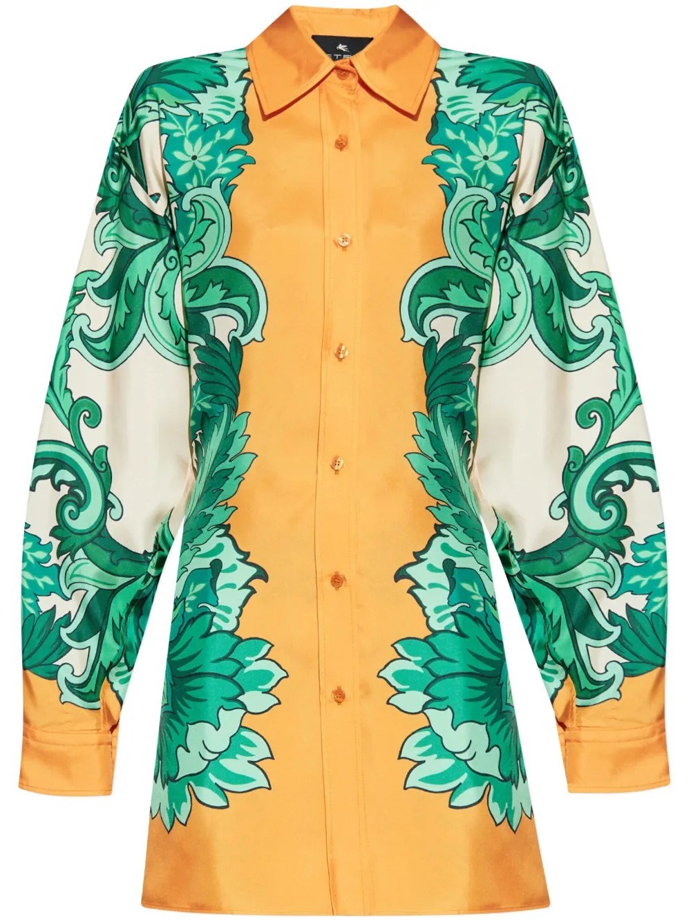 Etro Printed Collared Shirt With Cuffed Long Sleeves In Yellow