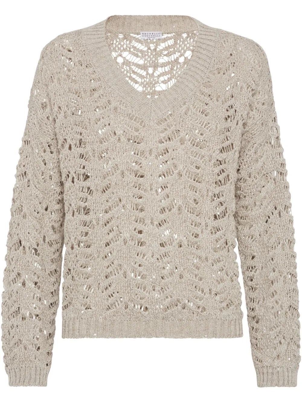 Brunello Cucinelli Light Beige Foliage Lace Sweater In Beige