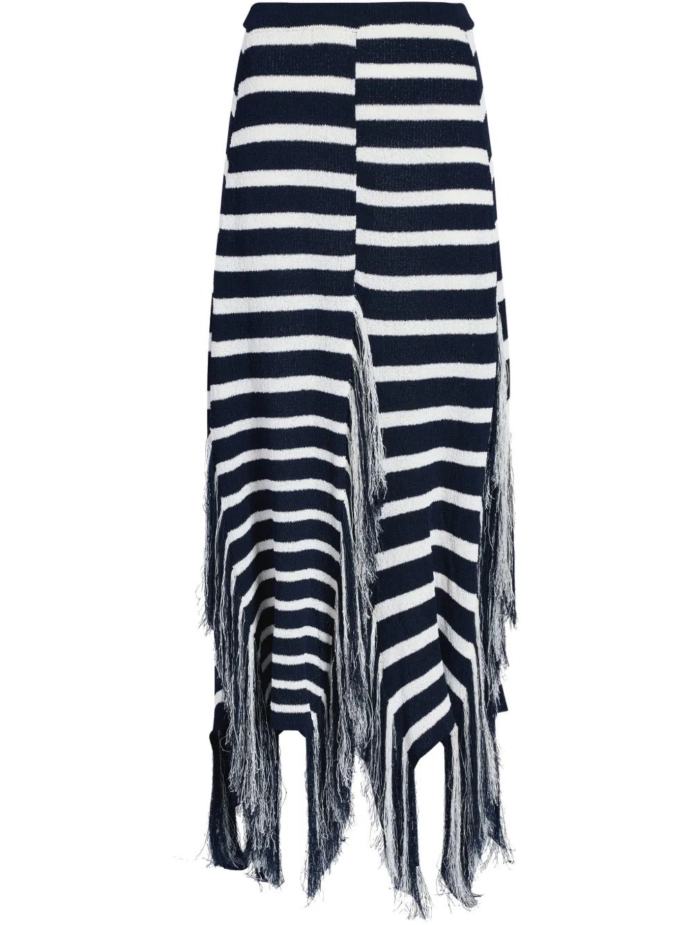 Proenza Schouler Yves Stripe Fringed Cotton Knit Skirt In Blue