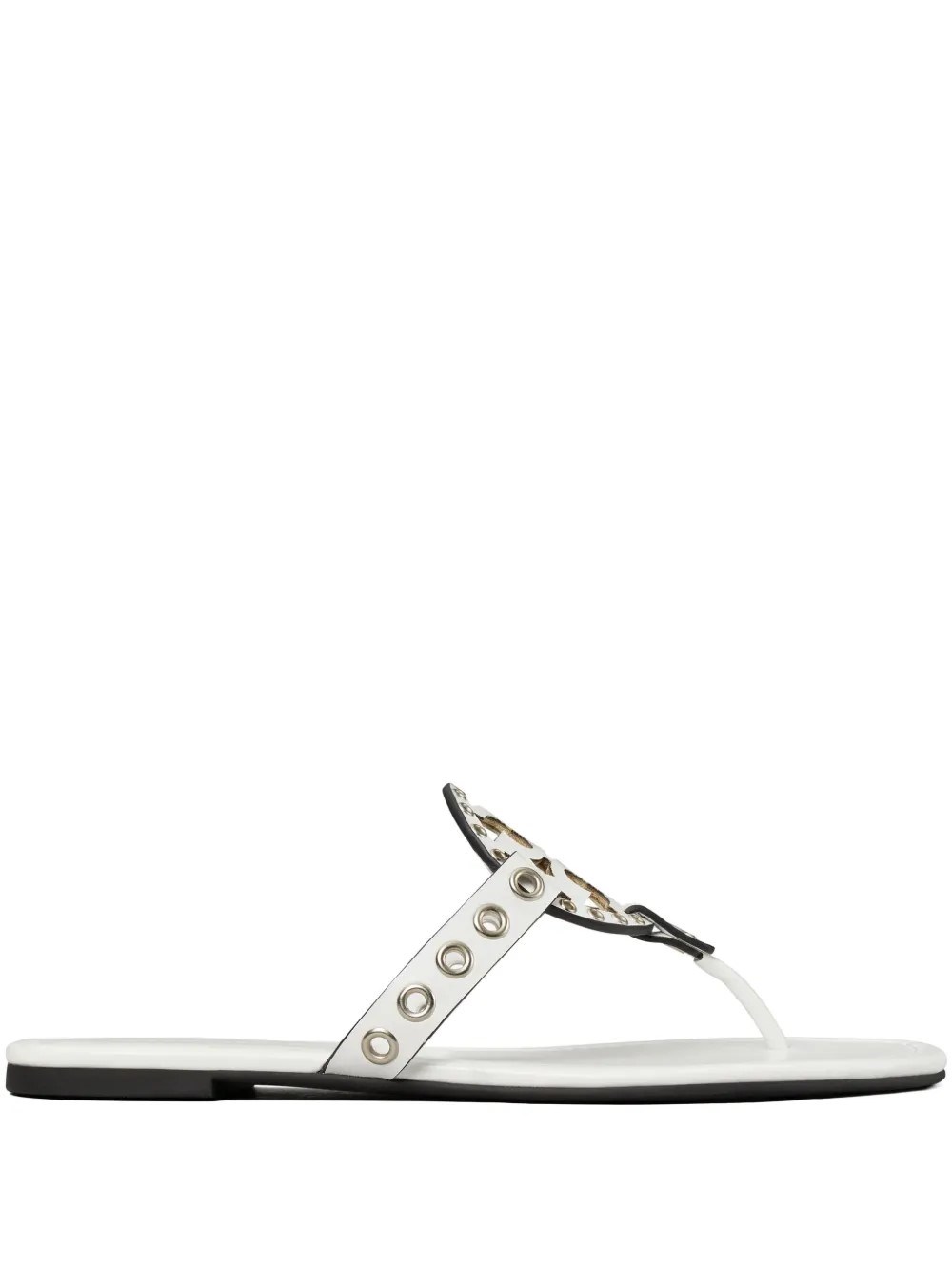 Tory Burch Miller Eyelet T-strap Flat Sandals In White