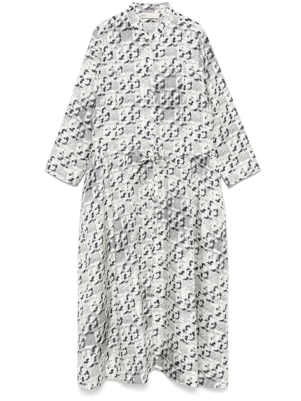 Tory Burch Ivory Silk Midi Dress With Button-up Front And Cinched Waist In White/black