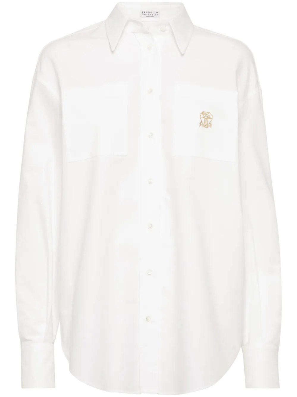 Brunello Cucinelli White Shirt With Classic Collar And Embroidered Logo On The Chest In Cotton Woman In White