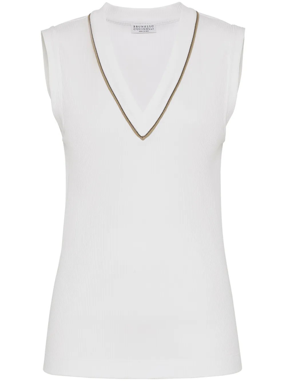 Brunello Cucinelli Stretch-cotton V-neck Top In White