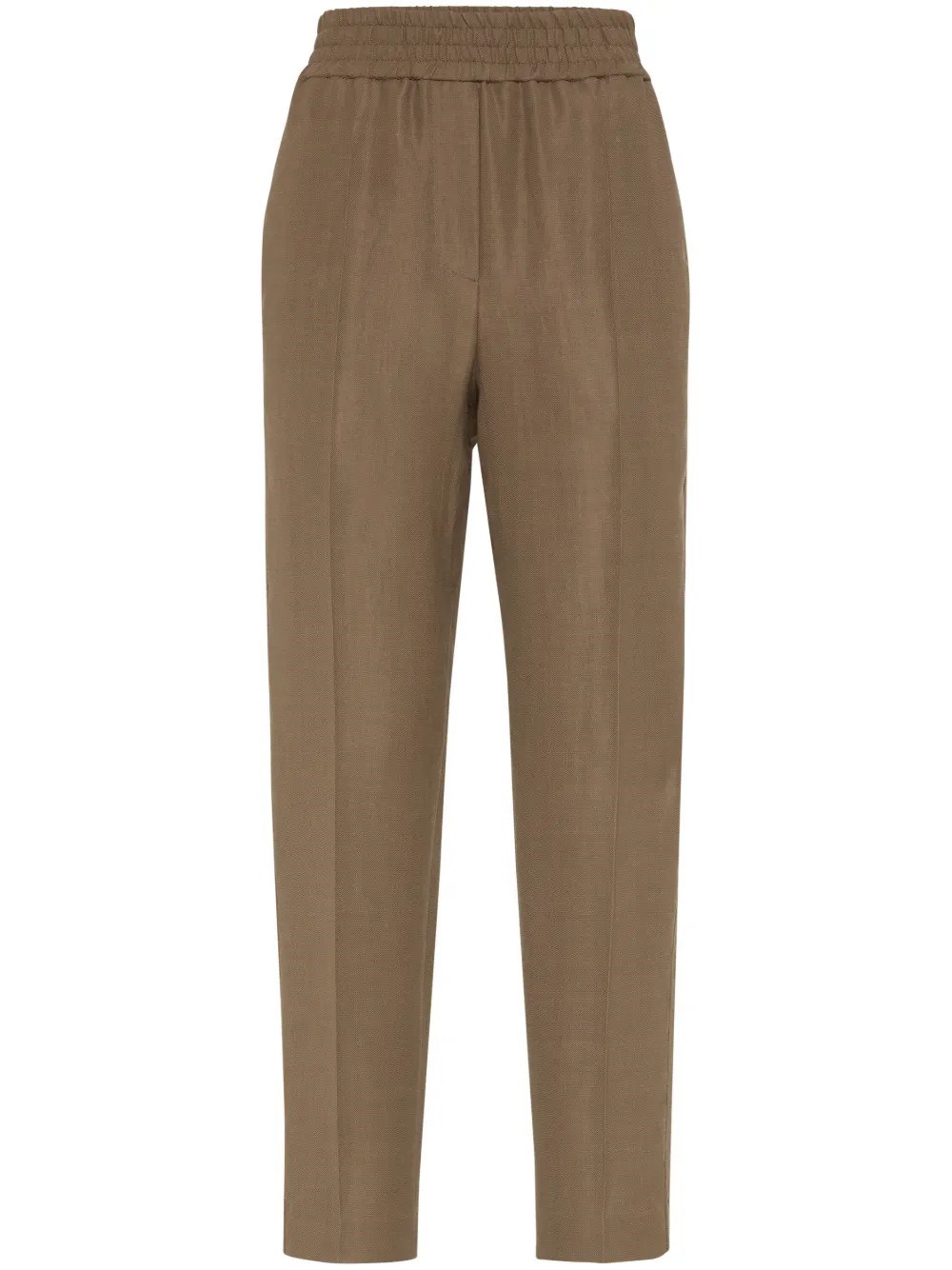 Brunello Cucinelli Brown Linen Blend Trousers In Brown