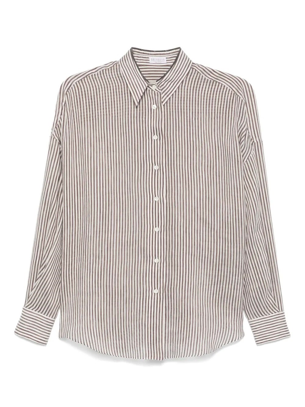 Brunello Cucinelli Bordeaux Stripe Linen-cotton Blend Shirt In Pink