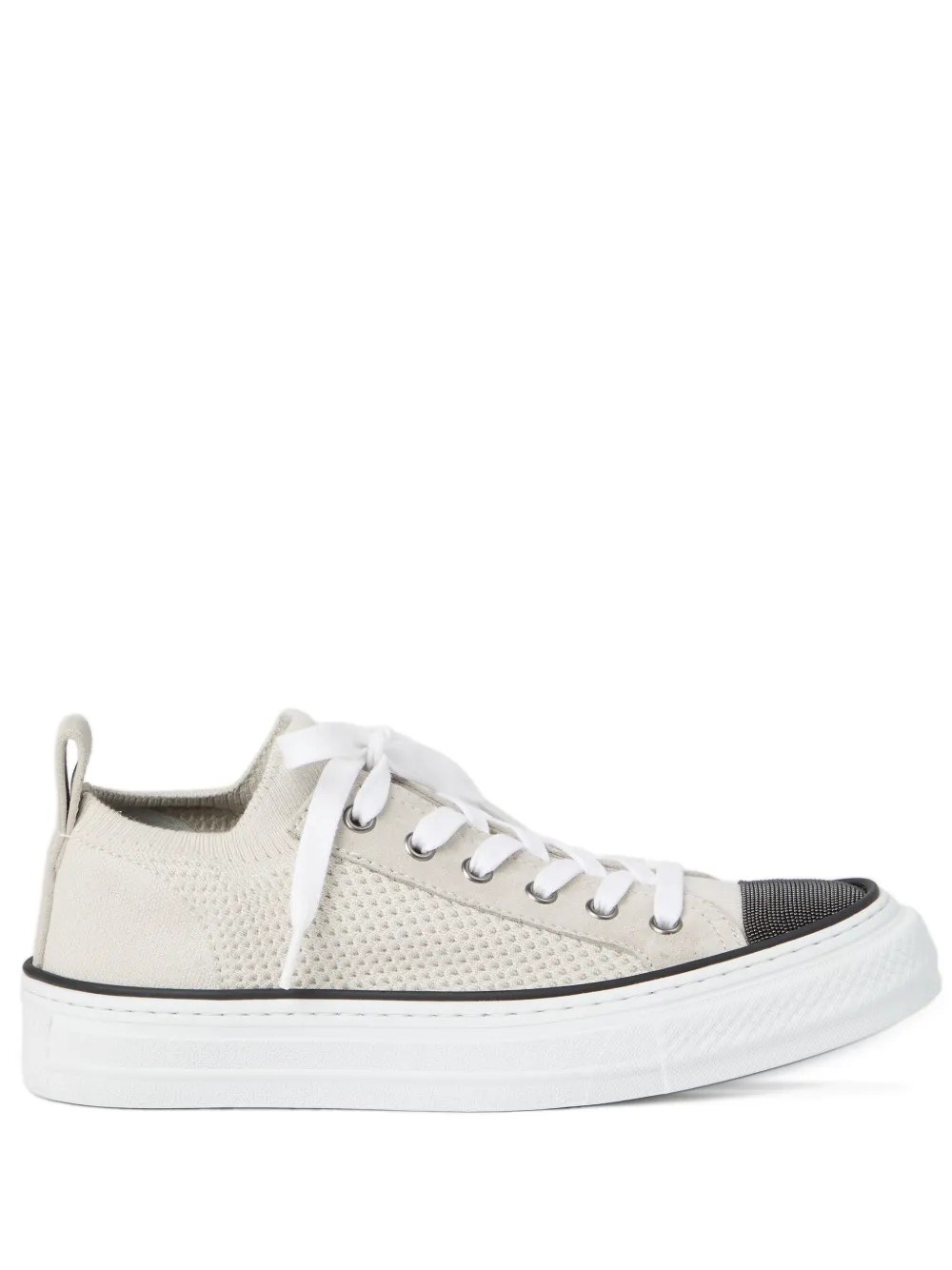 Brunello Cucinelli White Low Top Sneaker With Tab On The Heel In Gray