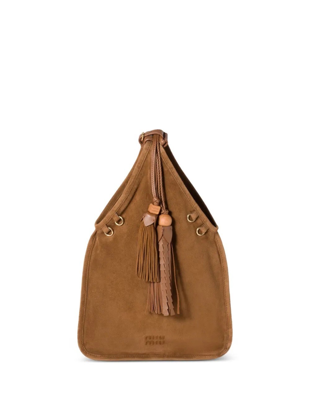Shop Miu Miu Suede Handbag With Tassels