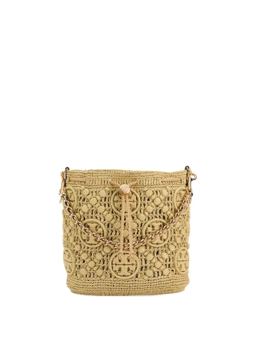 TORY BURCH T MONOGRAM RAFFIA BUCKET BAG
