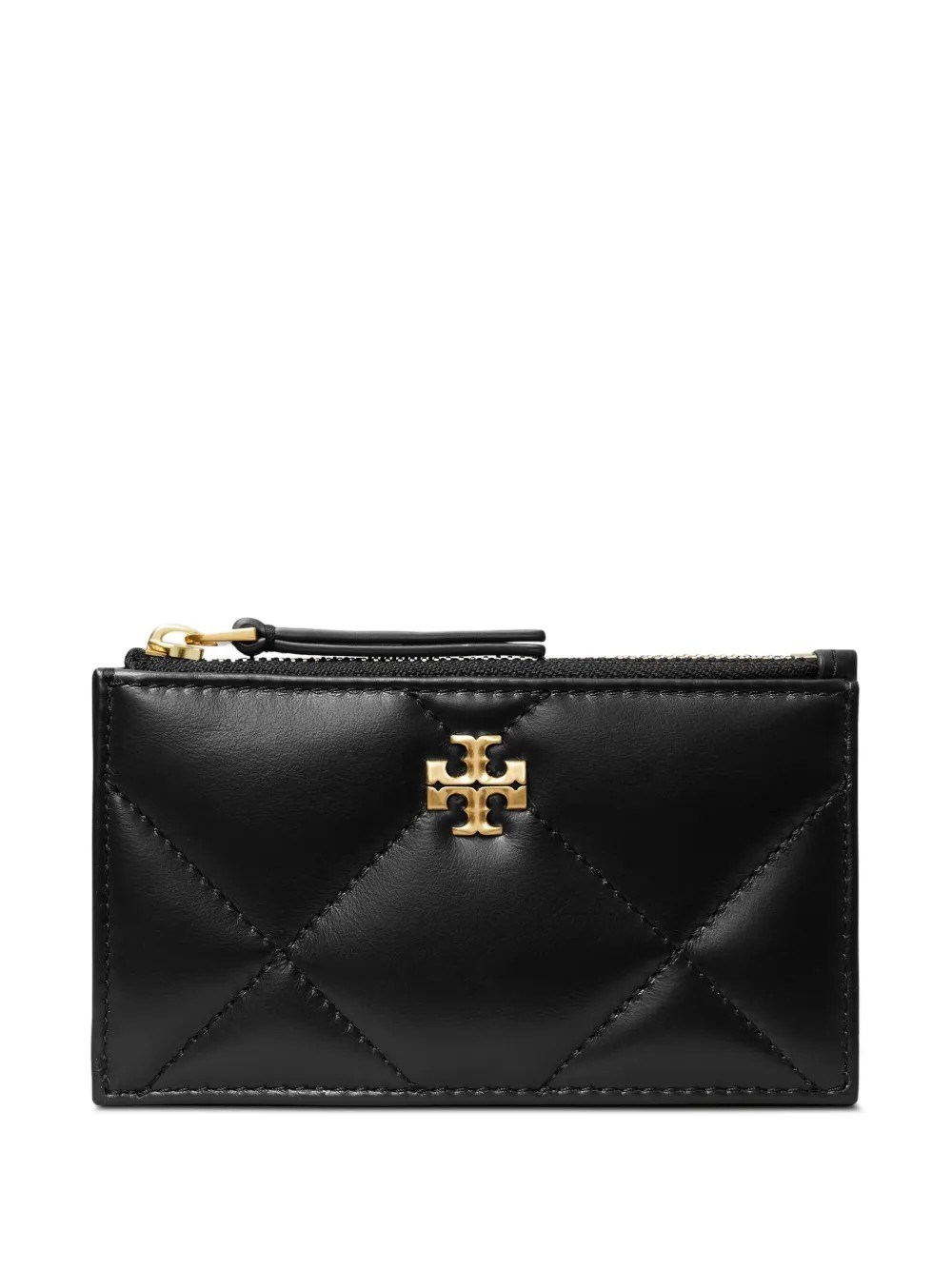 Tory Burch Black Diamond-quilted Card Holder With Double T Logo Plaque On The Front In Leather Woman