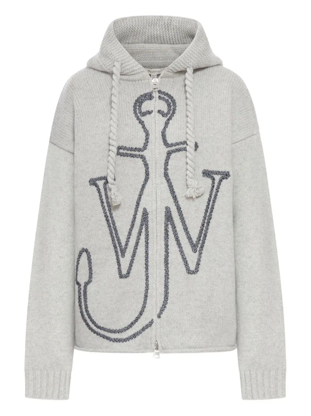 Jw Anderson J. W. Anderson Hooded Grey Wool Sweater With Anchor Embroidery In Gray