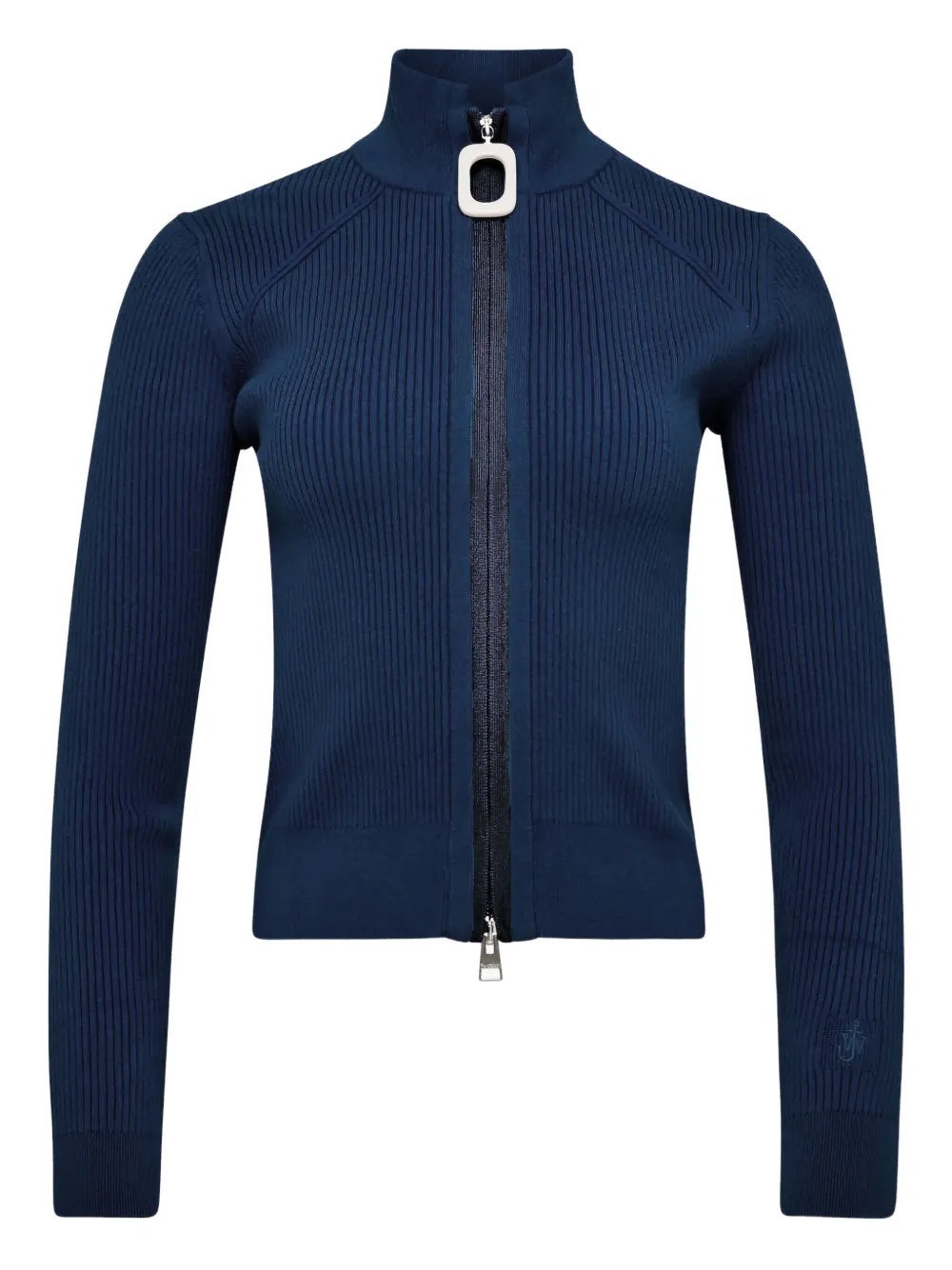 Jw Anderson J. W. Anderson Ribbed Steel Blue Sweater With High Neck In Blue